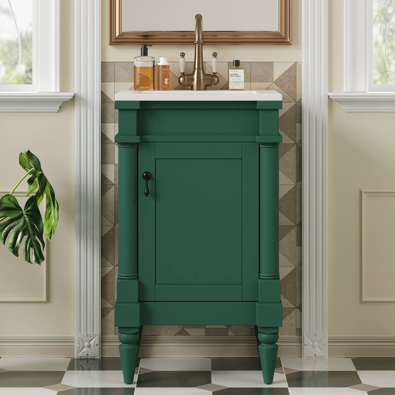 18" Freestanding Bathroom Vanity with White Integrated Ceramic Sink - 18'' x 16.1'' x 34'' - Green