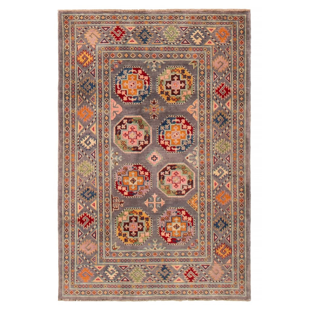 ECARPETGALLERY Hand-knotted Uzbek Ghazni Grey Wool Rug - 3'11 x 5'10