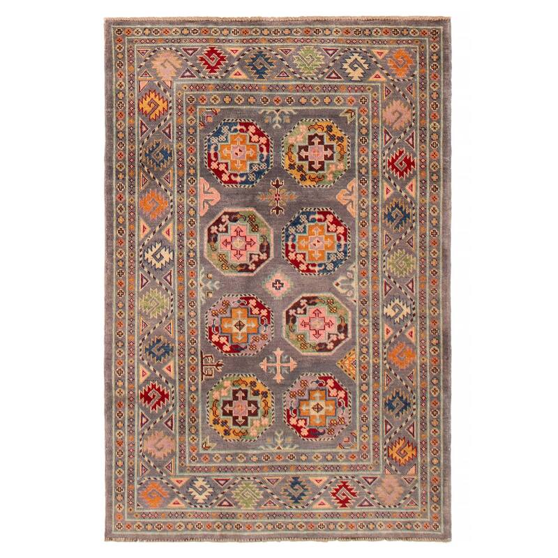 ECARPETGALLERY Hand-knotted Uzbek Ghazni Grey Wool Rug - 3'11 x 5'10 - Grey - 3'11 x 5'10