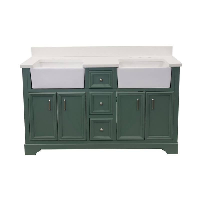 KitchenBathCollection Zelda 60" Double Farmhouse Vanity with Quartz Top