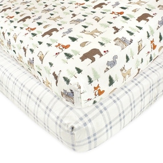 Hudson Baby Cotton Fitted Crib Sheet, Forest Animals, One Size - Forest Animals - One Size