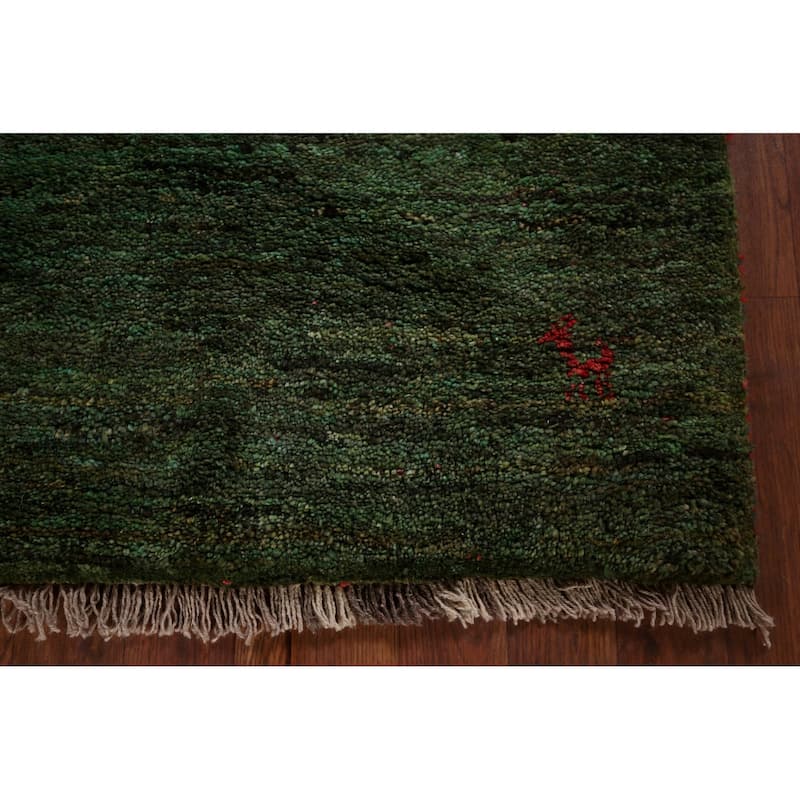 Tribal Green Gabbeh Persian Accent Rug Handmade Wool Carpet - 2'7"x 5'0"