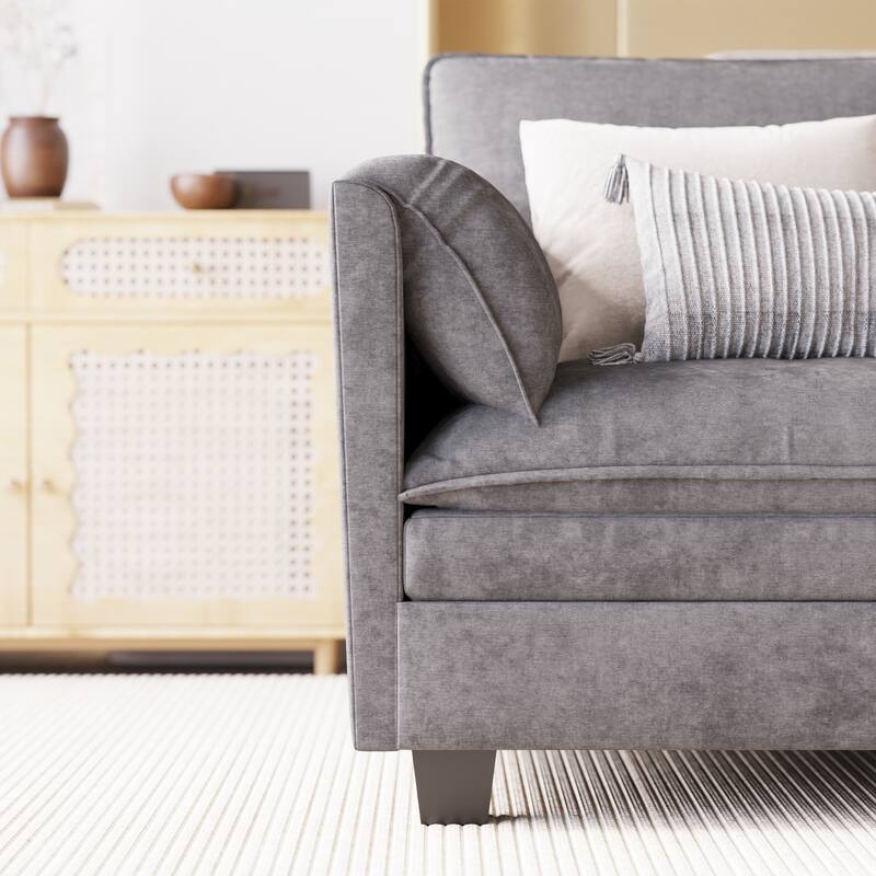 U-Shaped Sectional Sofa with Movable Ottoman, Oversized Fabric Upholstered 6 Seater Sofa, Deep Seat Sofa with Side Pockets