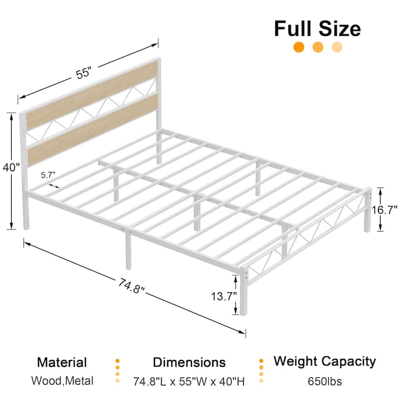 VECELO Retro Platform Bed Frame Wood Headboard, Twin/Full/Queen Size Beds