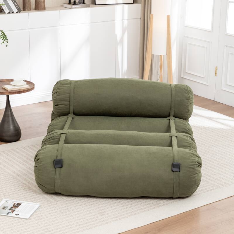 Versatile Lazy Sofa Corduroy Chaise Lounge Floor Couch Composed of 5 Cylindrical Pillows with Adjustable Straps