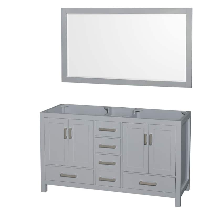 Wyndham Collection Sheffield 60" Hardwood Vanity Cabinet and Mirror - - Gray - Painted