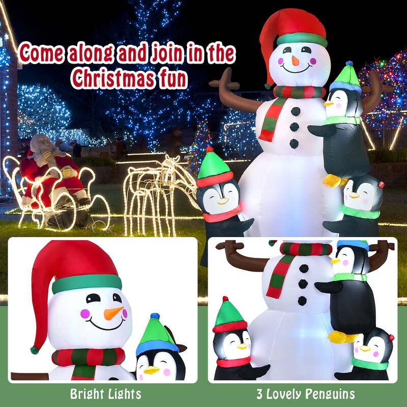 6ft Christmas Inflatable Snowman with Penguins Quick Blow up Snowman - See details