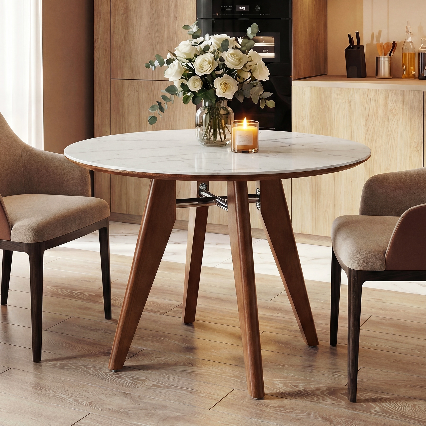 Modern Round Dining Table, 31.5" Sintered Stone Kitchen Table