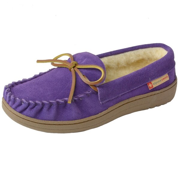 purple moccasin slippers
