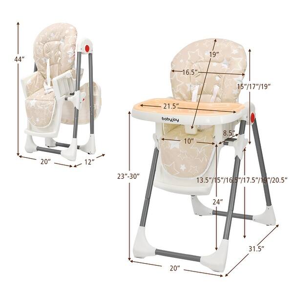 dimension image slide 4 of 7, Babyjoy Folding High Chair Baby Dining Chair with 6-Level Height - See Details