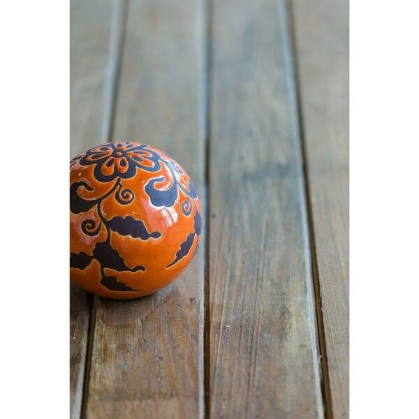 Shop Set Of 3 Orange And Black Floral Marbleized Spherical Ball