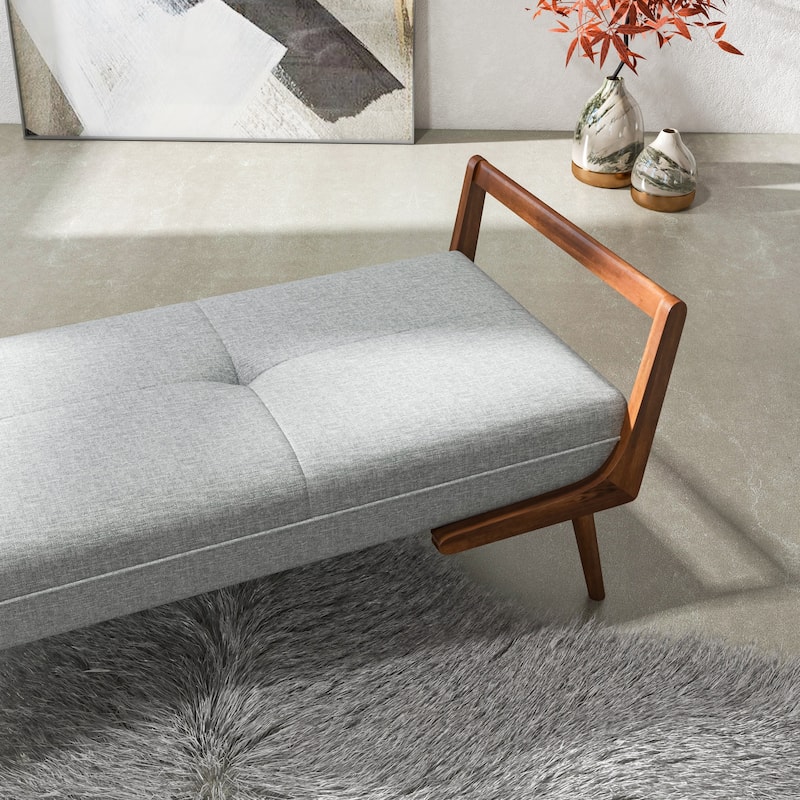 GDFStudio - Cora Modern Mid-Century 51" Upholstered Bench with Biscuit Tufting & Wood Base - 51.2"W