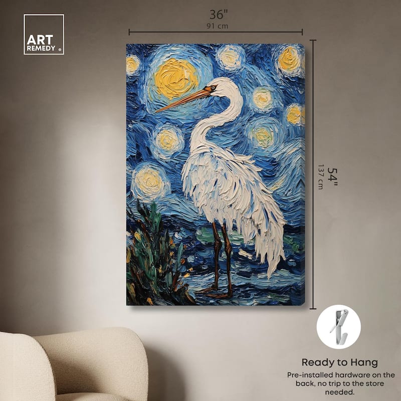 Crane in Starry Night Canvas by Art Remedy, Gallery Wrapped