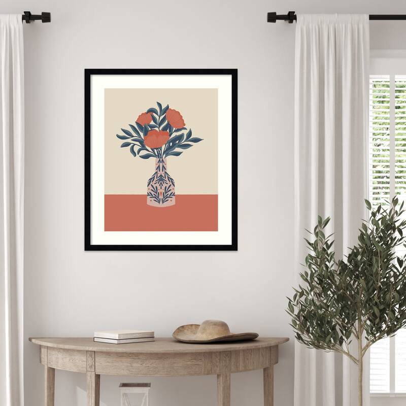 Poppies In a Vase by Angela Minca Wood Framed Wall Art Print - Svelte Noir Black