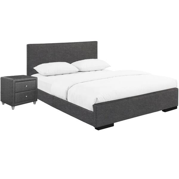 Shop Hindes Upholstered Platform Bed In Black With Nightstand Overstock 30885431