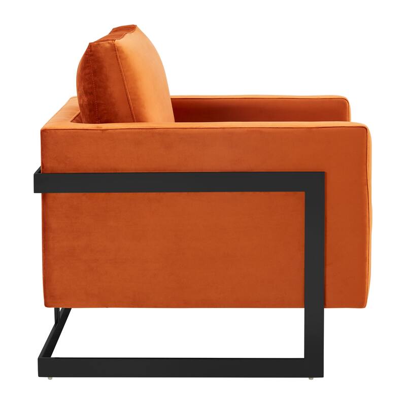 LeisureMod Lincoln Modern Velvet Arm Chair with Black Steel Frame - 35"