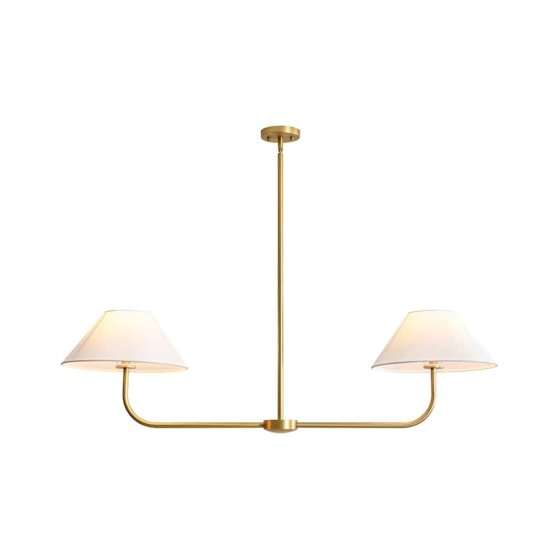 2-Light Modern Black/Gold Linear Fabric Cone Large Pendant Light for Kitchen Island