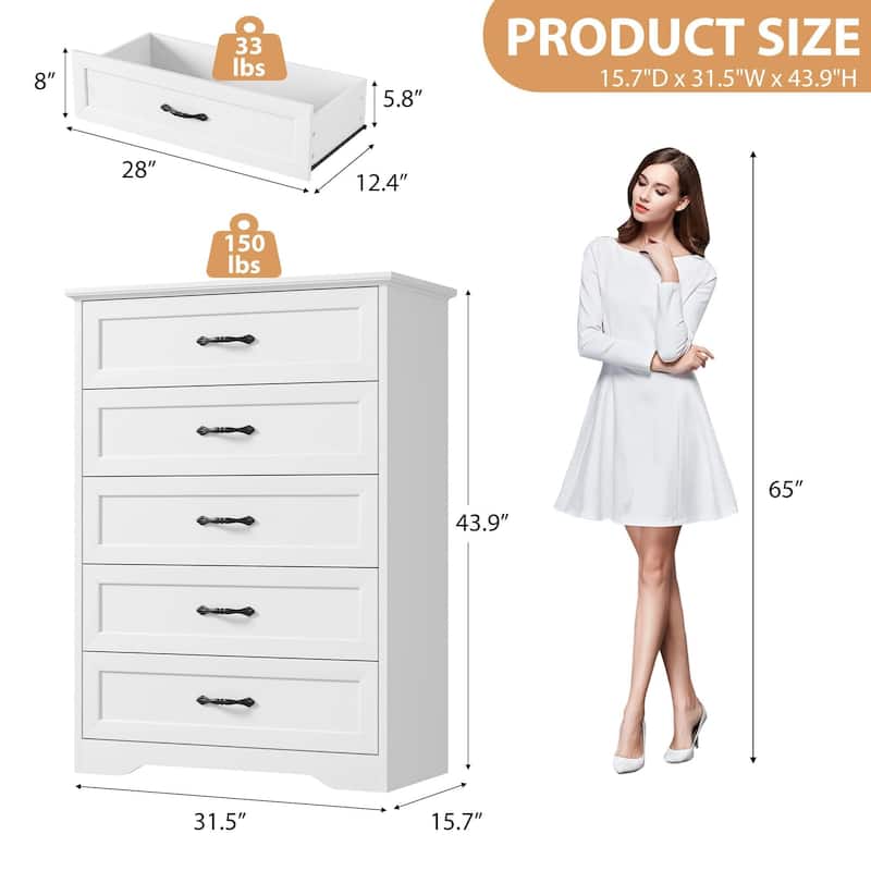 5/6 Drawers Dresser for Bedroom,Chest of Drawers with Wide Metal Handle,Farmhouse Modern Wooden Dresser