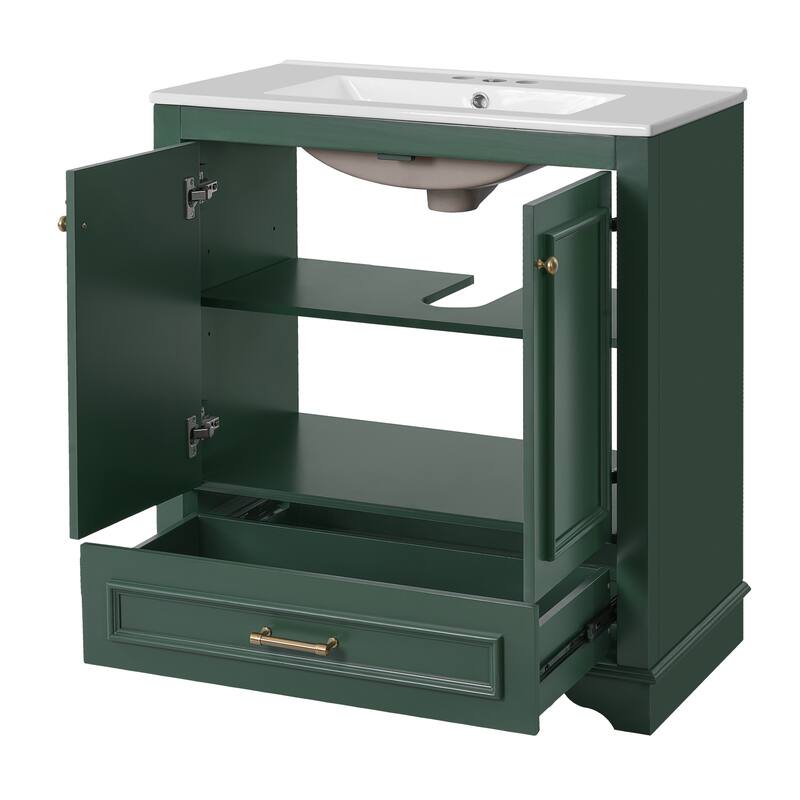 30'' Freestanding Bathroom Vanity with Single White Integrated Ceramic Sink - 30.5'' x 18.4'' x 33.9''