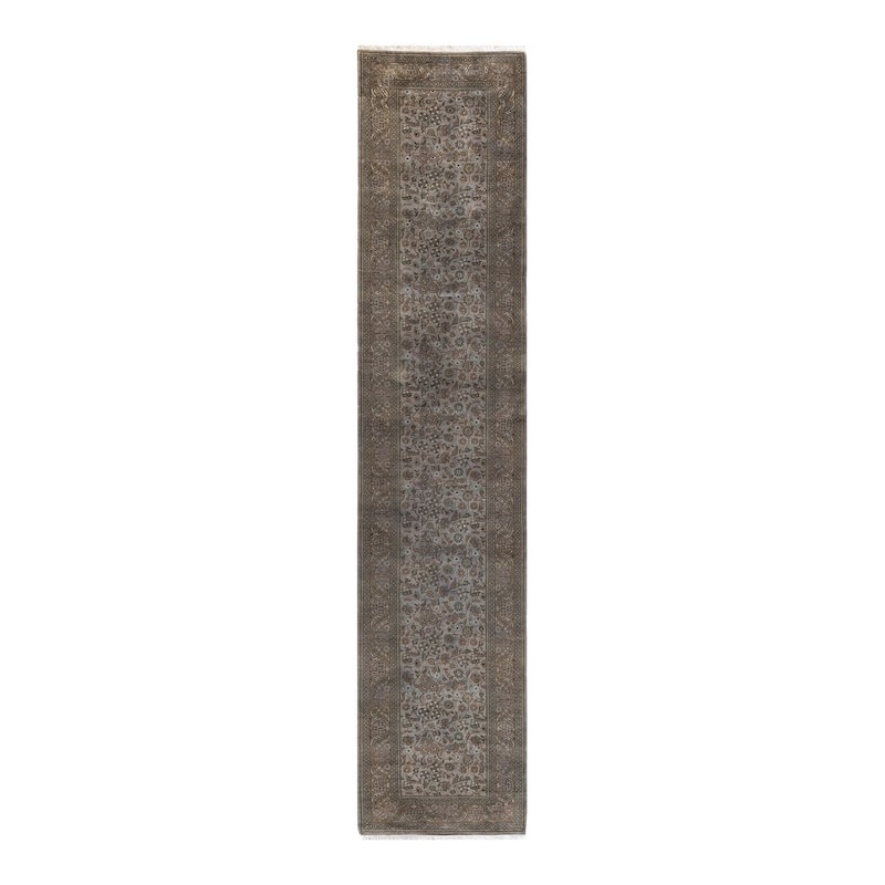 Overton Hand Knotted Wool Vintage Inspired Modern Contemporary Overdyed Gray Runner Rug - 2' 7" x 12' 6"