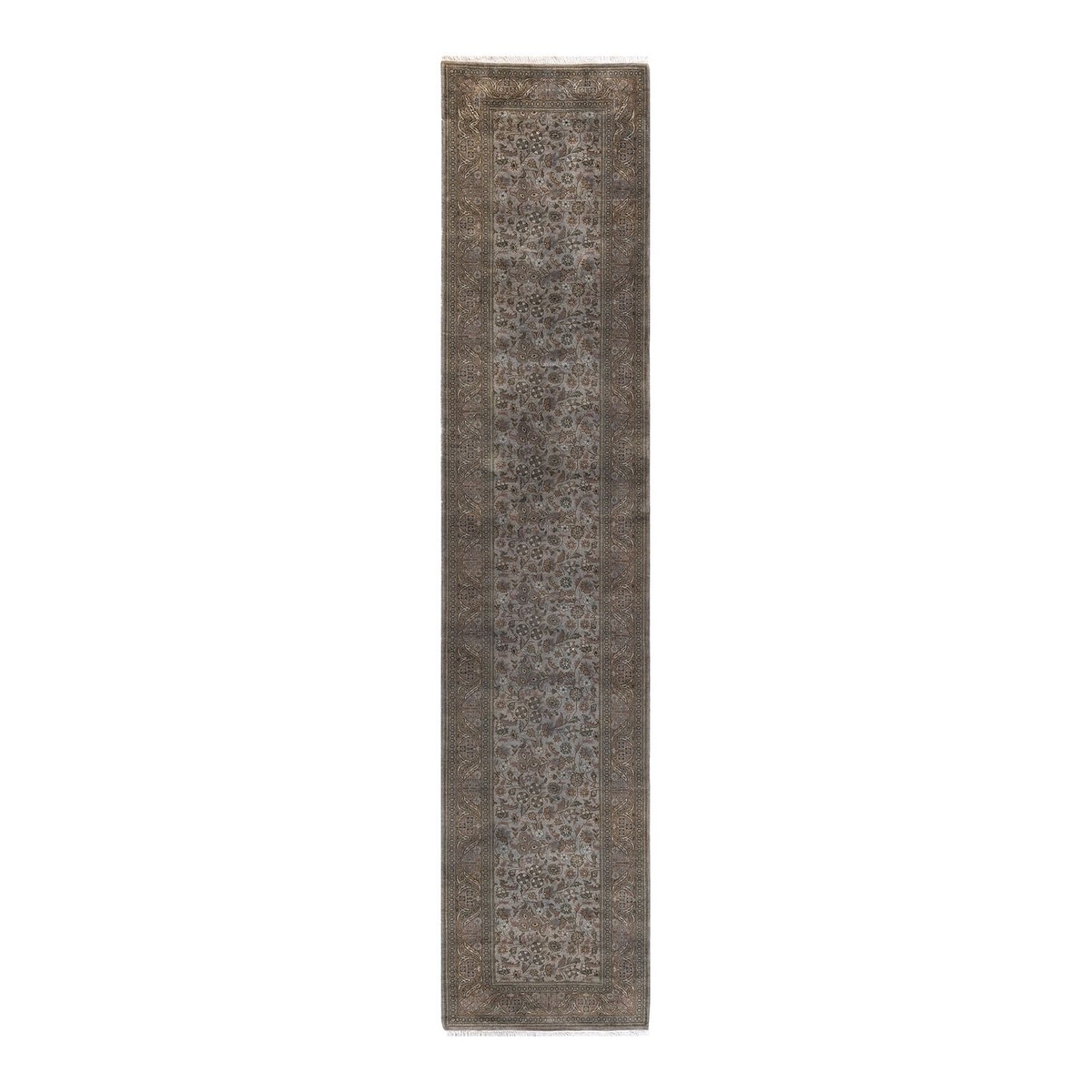 Overton Hand Knotted Wool Vintage Inspired Modern Contemporary Overdyed Gray Runner Rug - 2' 7" x 12' 6"