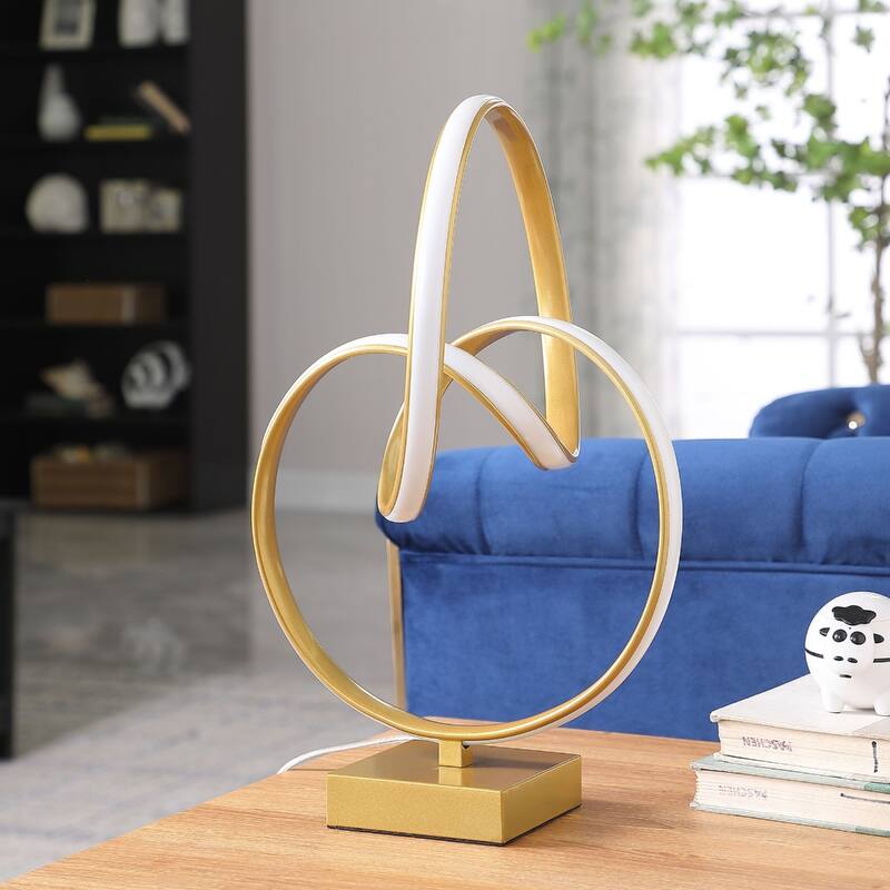 19" Modern Gold Metal Abstract Geometric LED Table Lamp Light with Warm White Glow and Cord Switch - 19"H x 12"W x 12"D