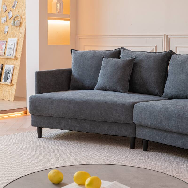 Polyester Upholstered Sleeper Sectional Sofa With Wood Legs - Dark Grey