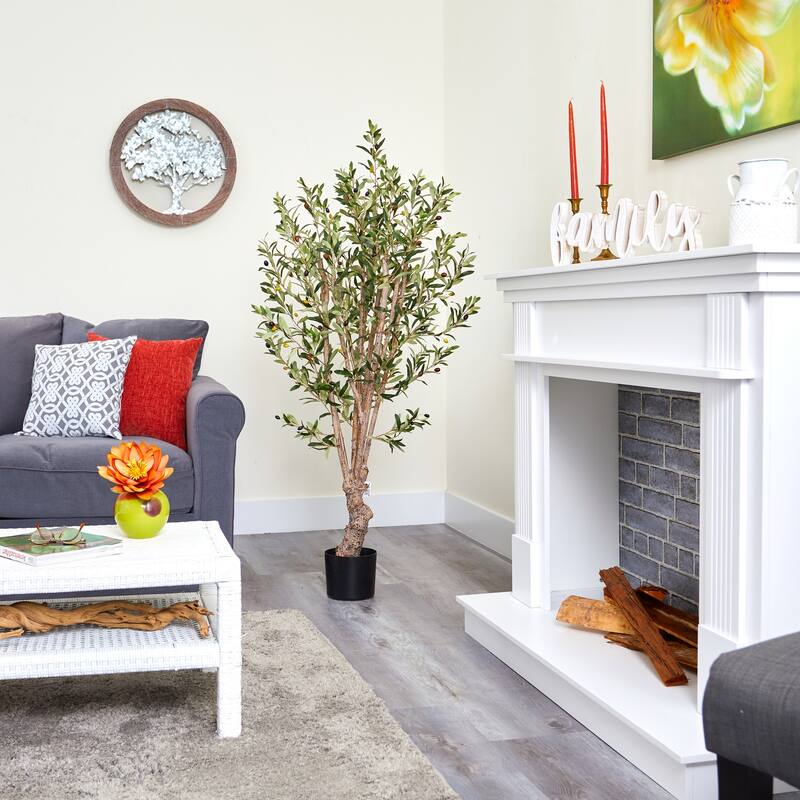 Olive Tree 5ft - Silk Artificial Tree, Realistic Greenery for Home Office Decor - 5ft.