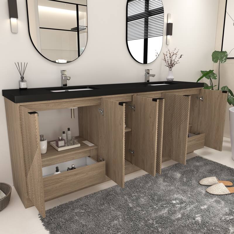 Milano 84" Freestanding Bathroom Vanity with Double Black Acrylic Sink