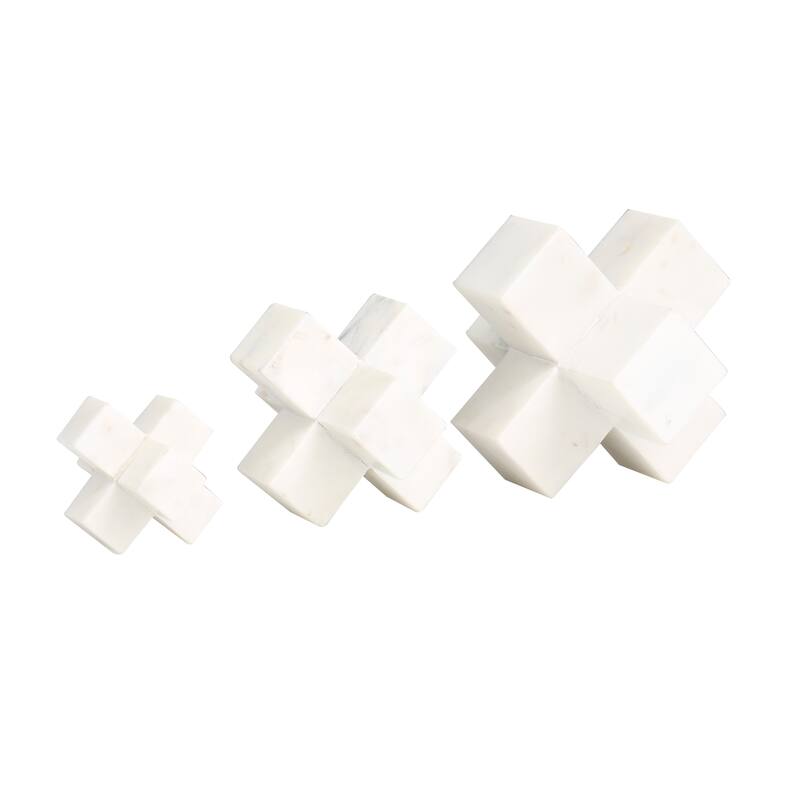 Elegant Marble Geometric Jack Sculpture (Set of 3) - White or Black