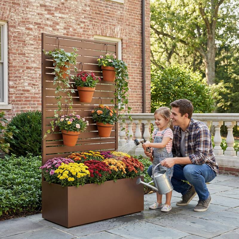 Galvanized Planter Box with Trellis & Privacy Screen