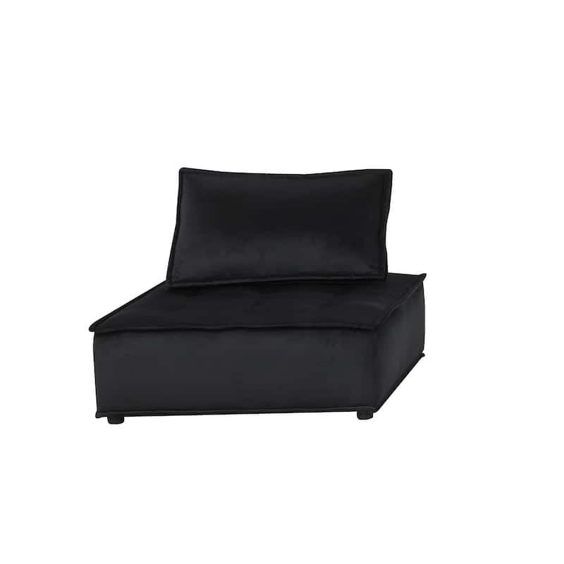 80" Black Velvet 3 Pc Sectional Sofa Ottoman w/ Tufted Seats & Pocket Coil Springs
