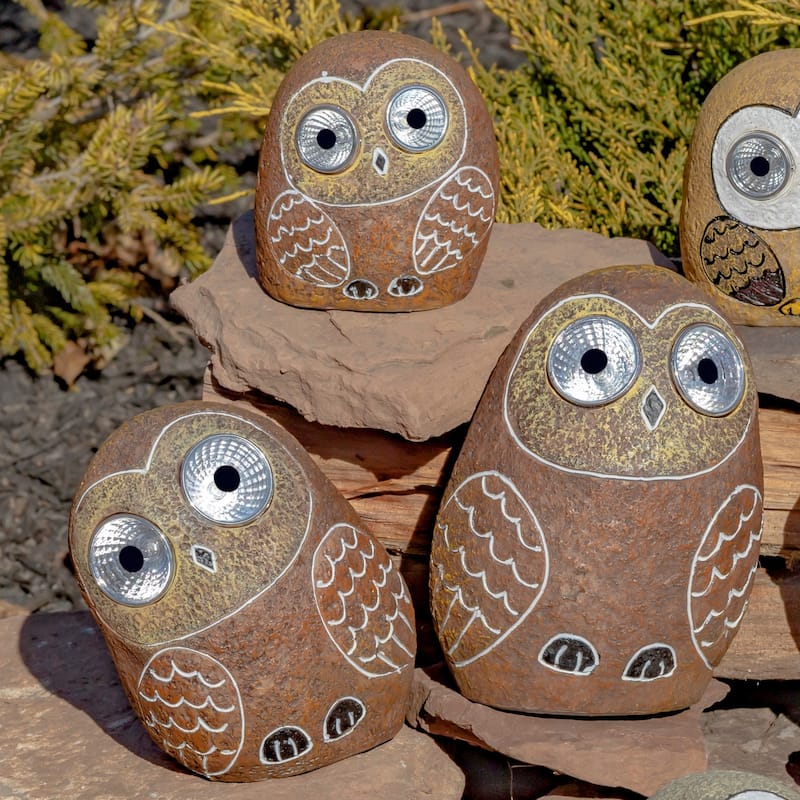 Set of 3 Solar Owl Figurines - 5.1"X4"X7"H. - 5.1"X4"X7"H. - Dark Brown
