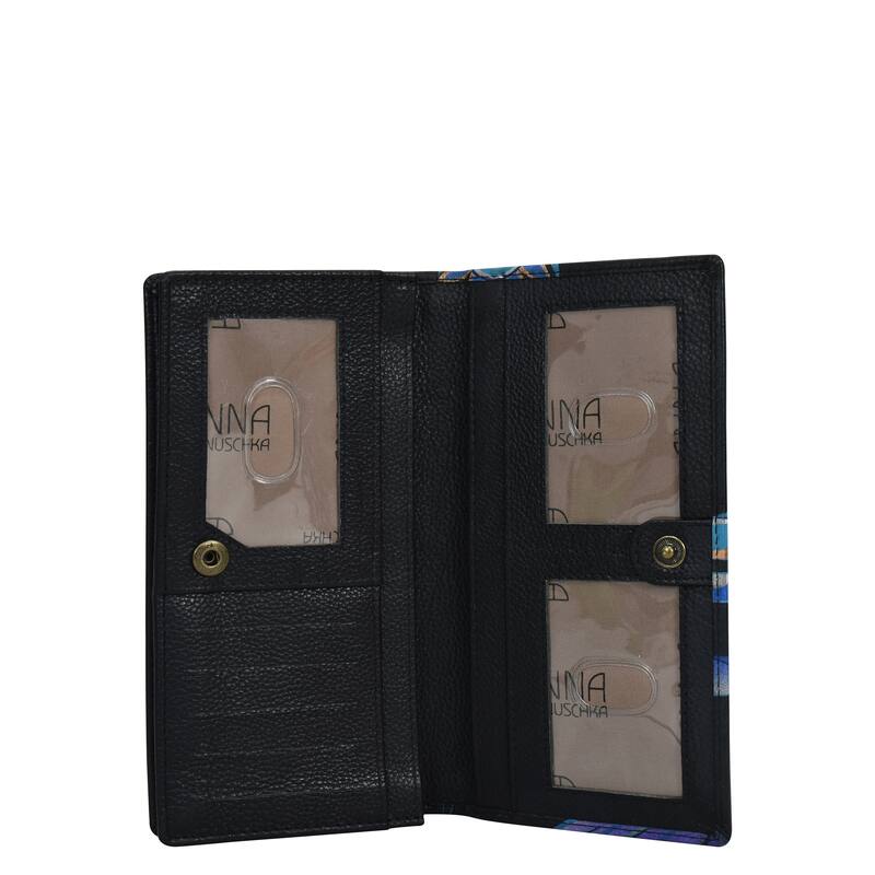 Handpainted Leather Ladies Two-Fold Clutch Wallet - Blue Elephant