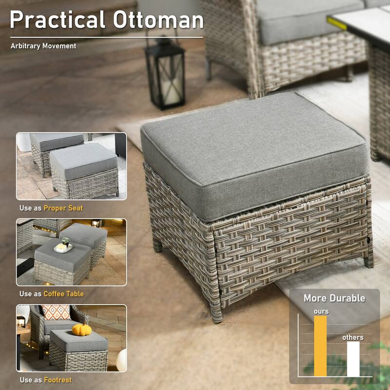 HOOOWOOO 8-piece Wicker Patio Ergonomic Conversation Set with 54" Fire Pit