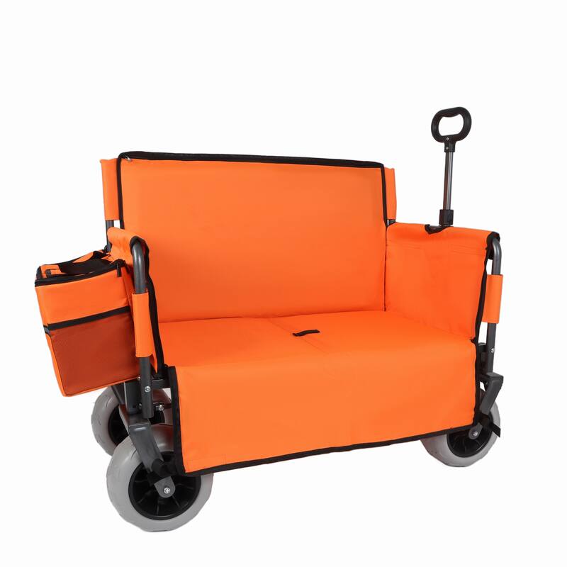 3-in-1 Folding Wagon with Bench Seat-Includes 1 ice pack, 500lbs Capacity, 9"x4" Beach Tires for Camping & Beach
