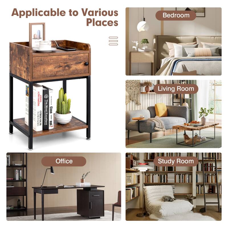 Costway 2PCS Nightstand W/ Charging Station Sofa Side Table Storage - See Details