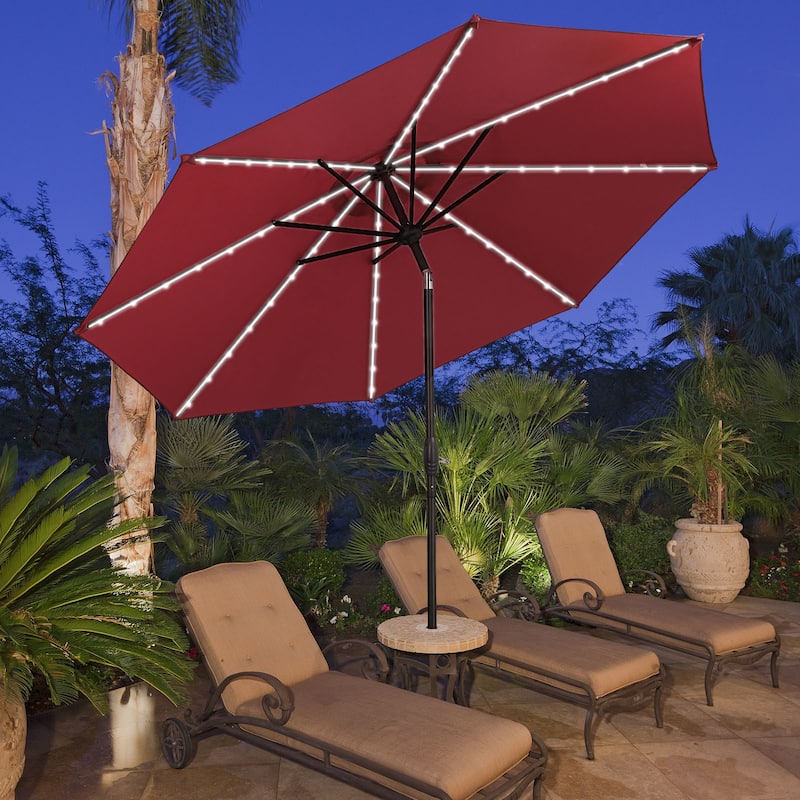 Autlaycil 10 ft Solar Patio Umbrellas with LED lights for Market Outdoor Pool, Steel Tilt Crank - Red