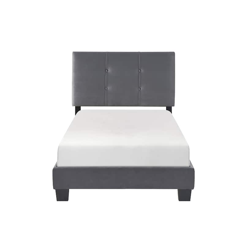 Velvet Twin Platform Bed with Adjustable Tufted Headboard