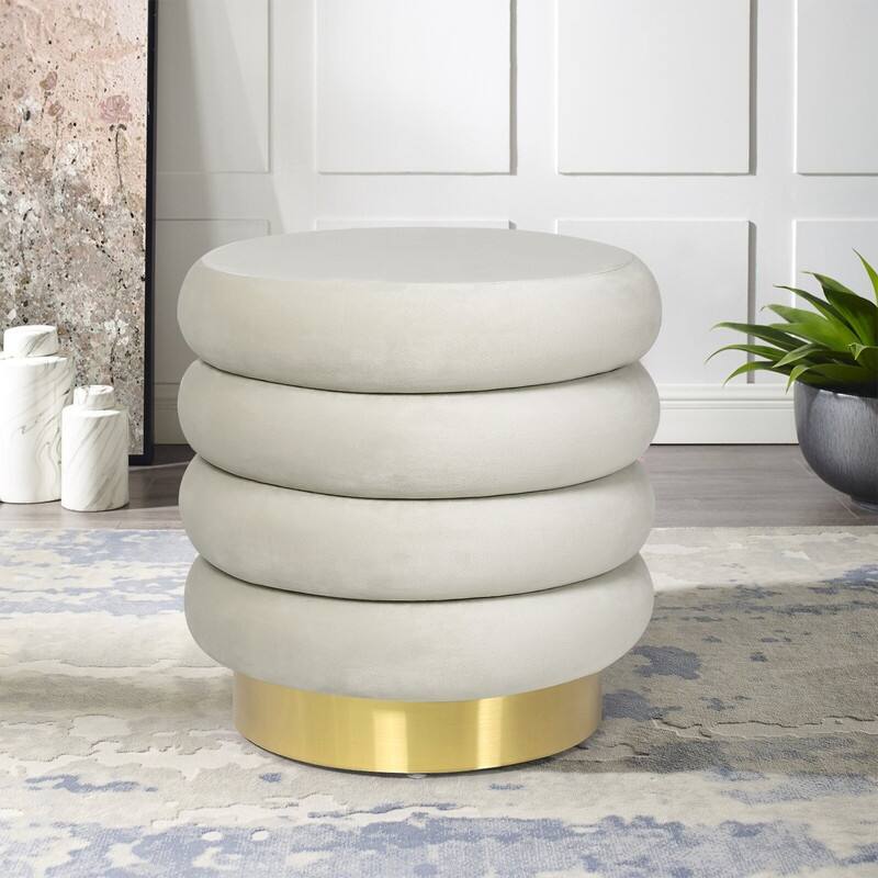 Adeco Velvet Round Storage Ottoman Side Table with Comfortable Seating
