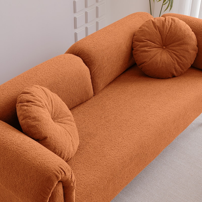 68.5" Modern Lamb Wool Sofa With Decorative Throw Pillows for Small Spaces - Brown
