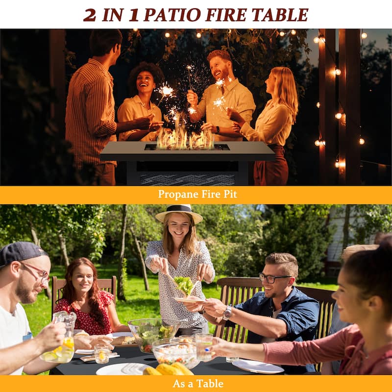 Futzca Square Outdoor Propane Fire Pit Table with Removable Cover - N/A