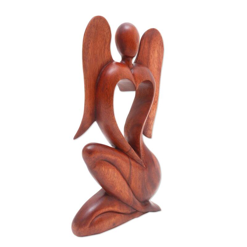 Novica Handmade Angelic Rhythm Wood Statuette - 11.75" H x 6" W x 1.6" D