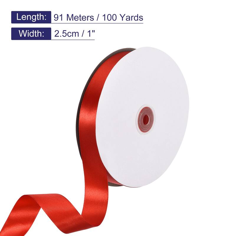 Satin Ribbon, 100 Yards Single Face Polyester Satin Ribbon - Red - 1 Inch