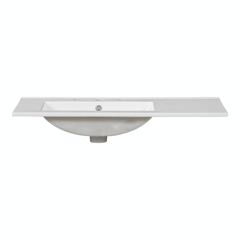 36" White Bathroom Vanity with Ceramic Sink Combo, Ample Storage Cabinet - 2 Soft-Close Doors and 5 Drawers