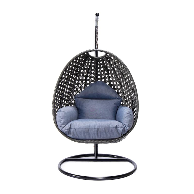 LeisureMod Charcoal Single Seater Rattan Wicker Egg Swing Hanging Chair for Indoor Outdoor Patio Porch Backyard Garden