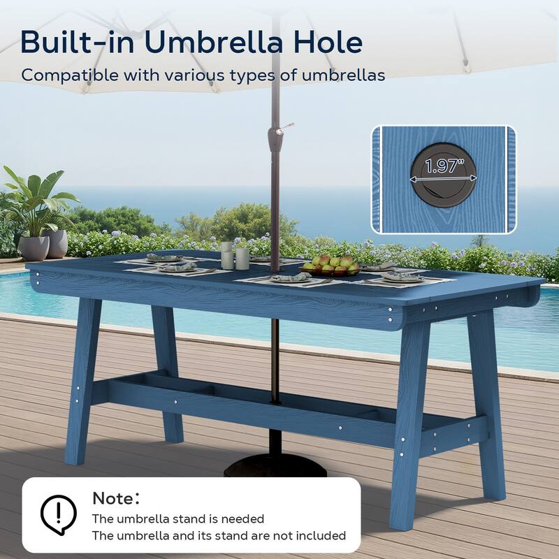 67.91in HDPE Rectangular Patio Dining Table with Umbrella Hole for 4 to 6 People - N/A