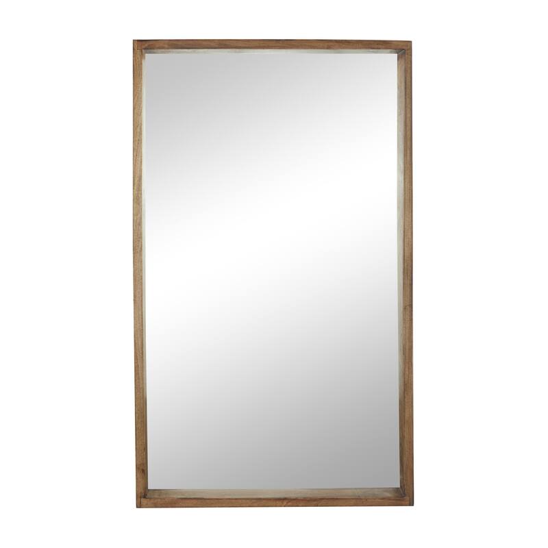 Mango Wood Wall Mirror with Natural Wood Grain and Deep Set Frame - Brown - Roche River Decor