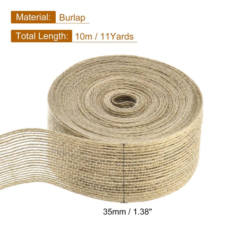 Burlap Fabric Ribbon, Natural Fabric Burlap Jute Ribbon - Jute Color - 1.38inch x 11 yards