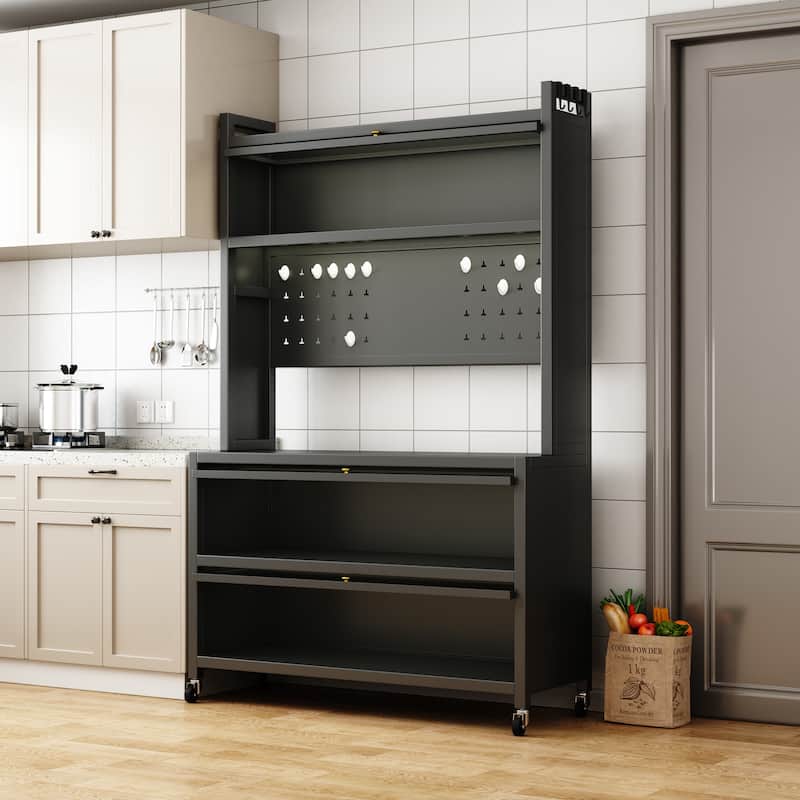 Kitchen Storage Cabinets with wheels - Bakers Rack Countertop, Microwave Oven Shelf Cabinet, Storage Organizer